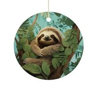 Hug Tree Décoration de Noël en céramique paresseux 7,6 cm - Arbre de vacances rond double face à suspendre pour la maison, les fêtes, les décorations d'hôtel, cadeau pour enseignant, voisin, ami