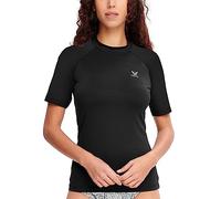 HUGE SPORTS Rashguard à Manche Courte Femme Protection Solaire Séchage Rapide Maillot de Bain pour Natation (Noir Uni, 3XL)