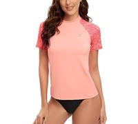 HUGE SPORTS Rashguard à Manche Courte Femme Protection Solaire Séchage Rapide Maillot de Bain pour Natation (Rose, L)