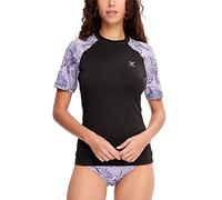 HUGE SPORTS Rashguard à Manche Courte Femme Protection Solaire Séchage Rapide Rash Guard (Noir,L)