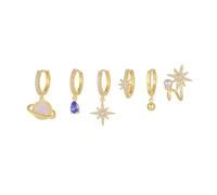 Huggie coloré multiples Piercing pendaison Dangle boucles d'oreilles asymétrique Cartilage 6pcs or Hoop Stud piles univers espace géométrique boucles d'oreilles ensemble pour les femmes