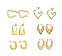 Huggie Lot de 6 paires de boucles d'oreilles créoles dorées pour femme | Petites boucles d'oreilles hypoallergéniques | Articles esthétiques, imperméables et ne ternissent pas - Coffret cadeau pour