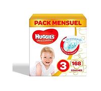 HUGGIES, Couches bébé Taille 3 (4-9 kg), 168 couches, Unisexe, Avec indicateur d’humidité, Pack 1 mois de consommation, Ultra Comfort