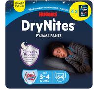 Huggies Drynites 3-5 ans Garçon (16-23 kg) - Sous-Vêtements de Nuit Absorbants pour Enfants qui Font Pipi au Lit - x64 Culottes (Lot de 4 Paquets de 16)