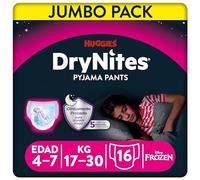 Huggies Drynites 4-7 ans Fille (17-30kg) - Sous-vêtements de Nuit Absorbants pour Enfants qui font Pipi au Lit - x16 Culottes
