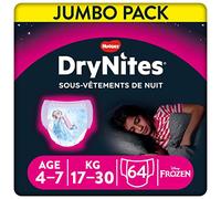 Huggies Drynites 4-7 ans Fille (17-30kg) - Sous-Vêtements de Nuit Absorbants pour Enfants qui Font Pipi au Lit - x64 Culottes (Lot de 4 Paquets de 16)