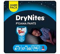 Huggies Drynites 4-7 ans Garçon (17-30 kg) - Sous-Vêtements de Nuit Absorbants pour Enfants qui font Pipi au Lit - x16 Culottes