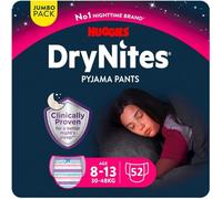 HUGGIES DryNites®, sous-vêtements de nuit ultra-absorbants, 8/13 ans Filles (30-48 kg), 4x13 culottes ; la solution idéale, pour les enfants qui font pipi au lit, adapté à la morphologie des filles.