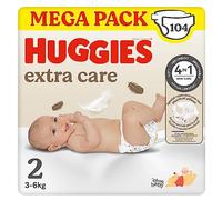 Huggies Extra Care Bébé Couches Taille 2 (3-6Kg), Ultra absorbantes, Design Disney, Pack Mega, 104 pièces