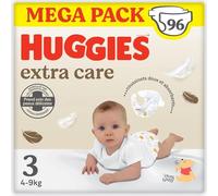 HUGGIES Extra Care - Couches bébé Taille 3 (6-10kg) - Pack de 96 couches - extra doux - barrières anti fuite - facile à changer - hypoallergénique et testé dermatologiquement - avec des motifs Disney