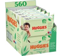 Huggies lingettes bébé Natural Care - 10 paquets de 56 lingettes (560 lingettes) - fibres absorbantes naturelles - hypoallergéniques - sans alcool - à l'aloé vera - évite les irritations
