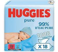 Huggies lingettes bébé Pure - 18 paquets de 56 lingettes (1008 lingettes) - 99% d'eau pure - sans parfum - fibres naturelles - nettoyage en douceur