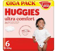 HUGGIES Ultra Comfort - Couches bébé Taille 6 (15kg-30kg) - 3 paquets de 34 couches - ceinture ultra douce - absorbtion rapide - sans parfum - chlore et latex - emballage recyclable
