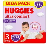 HUGGIES Ultra Comfort - Culottes bébé Taille 3 (6kg-11kg) - 2 paquets de 44 couches - ceinture ultra douce - absorbtion rapide - sans parfum ni chlore - sans latex - facile à mettre et à enlever