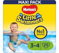 HUGGIES Little Swimmers MAXIPACK couches de bain jetables pour bébé Taille 3/4 (7-15kg), paquet de 20 couches, 1ères baignades, protège sans gonfler, barrière anti-fuite, ceinture extensible