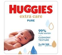 Huggies Pure Extra Care Lot de 56 paquets de 3 paquets de 168 lingettes humides à l'eau pure à 99% sans parfum pour nettoyer et protéger les peaux sensibles