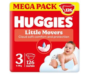 Huggies Ultra Confort/Little Movers Couches Taille 3 (4-9 Kg), Design Disney, Ultra absorbant, Protection complète, 126 pièces