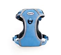 HugglePets Activity & Travel Harnais confortable pour chien Bleu Taille M 60-80 cm | Réfléchissant réglable | Maille respirante | Poignée rembourrée | Anneau en D avant et arrière | Excellent