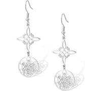 HUGGWRT Boucles d'oreilles Pendantes en Acier Inoxydable Motif Cube Metatron et Noeud Celtique, amulette de Protection géométrie sacrée, Bijou Sorcellerie pour Femme, Argent 2