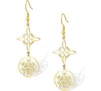 HUGGWRT Boucles d'oreilles Pendantes en Acier Inoxydable Motif Cube Metatron et Noeud Celtique, amulette de Protection géométrie sacrée, Bijou Sorcellerie pour Femme, Or 2