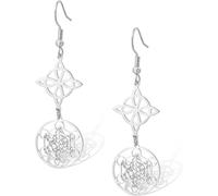 HUGGWRT Boucles d'oreilles Pendantes en Acier Inoxydable Motif Cube Metatron et Noeud Celtique, amulette de Protection géométrie sacrée, Bijou Sorcellerie pour Femme, Argent 1