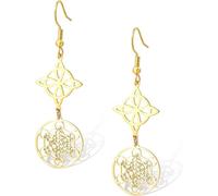 HUGGWRT Boucles d'oreilles Pendantes en Acier Inoxydable Motif Cube Metatron et Noeud Celtique, amulette de Protection géométrie sacrée, Bijou Sorcellerie pour Femme, Or 1
