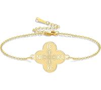 HUGGWRT Bracelet Croix Orthodoxe IC XC Nika Trèfle à Quatre Feuilles Jésus Christ Colliers Ajustable en Acier Inoxydable Fait Main Chaîne Religieuse Foi Cadeau, Or