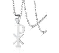 HUGGWRT Collier Christogramme Chi Rho Symbole PX Pendentif Alpha Oméga Bijou Religieux Chrétien pour Homme Femme, Collier Chi Rho-S1