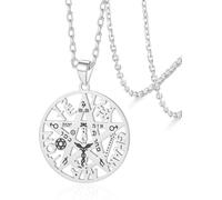 HUGGWRT Collier Pentagramme Noeud Sorcière Tétragramme Pentacle Pendentif Amulette Celtique Double Protection Sorcellerie Païen Bijoux Hibou pour Hommes Femmes, tétragramme d’Argent
