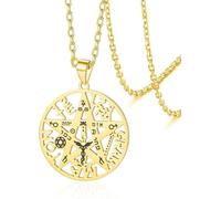 HUGGWRT Collier Pentagramme Noeud Sorcière Tétragramme Pentacle Pendentif Amulette Celtique Double Protection Sorcellerie Païen Bijoux Hibou pour Hommes Femmes, Or-tétragramme