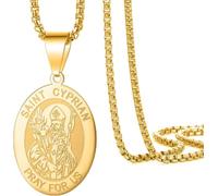HUGGWRT Collier Saint Michel Archange Pendage Médaillon Amulette Protection Patron Médaille Bijou Homme Femme pour Saint Michel Archange Saint Cyprien Citoyenneté, Collier du Saint d’Or Cyprien