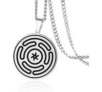 HUGGWRT Collier Triple Lune Pendentif Strophalos Hekate Acier Inoxydable Roue d'Hécate Amulette Wicca Païenne Bijou pour Femme Homme, Argent 3