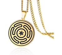 HUGGWRT Collier Triple Lune Pendentif Strophalos Hekate Acier Inoxydable Roue d'Hécate Amulette Wicca Païenne Bijou pour Femme Homme, Or 3