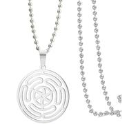 HUGGWRT Collier Triple Lune Pendentif Strophalos Hekate Acier Inoxydable Roue d'Hécate Amulette Wicca Païenne Bijou pour Femme Homme, Chaîne à Perles d’Argent