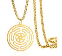 HUGGWRT Collier Triple Lune Pendentif Strophalos Hekate Acier Inoxydable Roue d'Hécate Amulette Wicca Païenne Bijou pour Femme Homme, Or