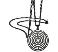 HUGGWRT Collier Triple Lune Pendentif Strophalos Hekate Acier Inoxydable Roue d'Hécate Amulette Wicca Païenne Bijou pour Femme Homme, Noir 3
