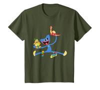 Huggy Wuggy Jouant avec Bunzo Bunny & Bron Kids T-Shirt, Enfant, Olive, 8 Ans