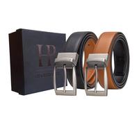 HUGH BUTLER 2en1 Ceinture en Cuir pour Hommes Réversible Une Ceinture deux Couleurs Noîte Cadeau Boire et Marron Taille Unique Ceint 120 cm