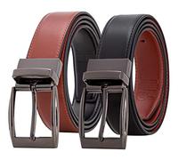 HUGH BUTLER - Ceinture Réversible 2-en-1 en Cuir Véritable, Taille Ajustable - Ceinture pour Homme avec Boucle Noire - Idéale pour les Tenues Formelles et Quotidiennes - Coloris Noir et Bordeaux