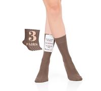 Hugh Ugoli Chaussettes Habillées & Business Femme en Bambou | Chaussettes Mi-mollet Fines, Décontractées & Respirantes, Lot de 3 Paires, Marron Clair, Pointure: 36-39