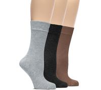 Hugh Ugoli Chaussettes Habillées & Business Femme en Bambou | Chaussettes Mi-mollet Fines, Décontractées & Respirantes, Lot de 3 Paires, Gris Clair, Anthracite, Marron Clair, Pointure: 36-39