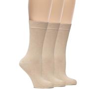Hugh Ugoli Chaussettes Habillées & Business Femme en Bambou | Chaussettes Mi-mollet Fines, Décontractées & Respirantes, Lot de 3 Paires, Beige, Pointure: 36-39