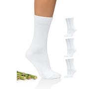 Hugh Ugoli Chaussettes Habillées & Business Femme en Bambou | Chaussettes Mi-mollet Fines, Décontractées & Respirantes, Lot de 3 Paires, Blanc, Pointure: 36-39