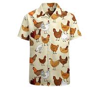HUGLAZY Chemise hawaïenne vintage des années 80 et 90 avec fruits tropicaux pour homme, chemise boutonnée en forme d'animal, cadeau pour papa, chemise courte et ample, Poules, Taille XL