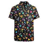 HUGLAZY Memphis Chemises vintage boutonnées hawaïennes, noir, Taille L