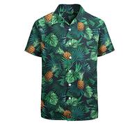 HUGLAZY Memphis Shirts Chemise vintage boutonnée hawaïenne rétro, Ananas Vert, Taille L