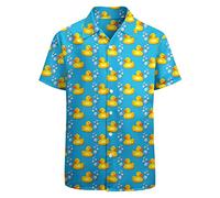 HUGLAZY Memphis Shirts Chemise vintage boutonnée hawaïenne rétro, Canards jaunes., Taille XL