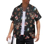HUGLAZY Tenue des années 80 et 90 - Chemise hawaïenne pour homme - Grandes et grandes chemises boutonnées à manches courtes - Tenue de fête amusante, Aigle, Taille XL