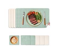Huglux 6 PCS Set de Table et Dessous de Verre Lavable, Set de Table Cuir Double Face Bicolore Rectangulaire, Dessous de Table 43 x 30 cm, Résistants à la Chaleur et Antidérapants, Faciles à Nettoyer