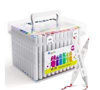 HUGMIE 120 Couleurs Feutre Alcool, Double pointe Feutre Coloriage Set, Séchage rapide Feutres Coloriage Adulte avec Boîte Transparente pour Peinture, Coloriage, Manga, Design